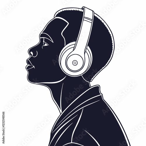 Headphone vector silhouette black design white background