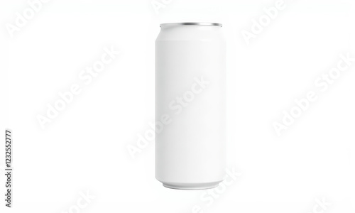 blank white aluminum can with silver top, perfect for branding or mockup designs. Ideal for beverage packaging concepts and marketing presentations