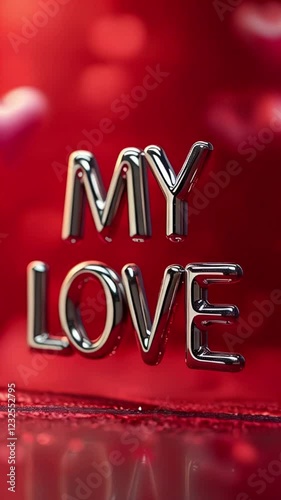 MY LOVE 3D text on red fetive  background with hearts, Valentine's day banner, love, romantic 3D wallpaper, Animated Love greeting card.