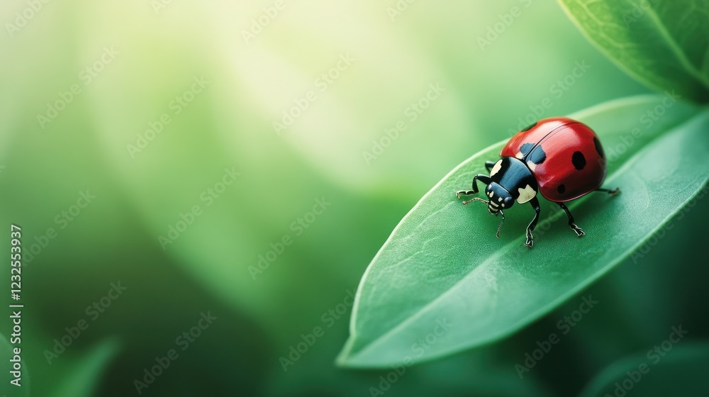 Naklejka premium Ladybug on a Leaf: A Close-Up Macro Photography