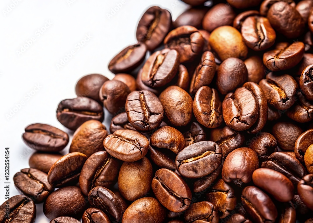 Isolated Coffee Beans on White Background: High-Resolution Stock Photo for Food and Beverage Industry Isolated Coffee Beans on White Background: High-Resolution Stock Photo for Food and Beverage Industry