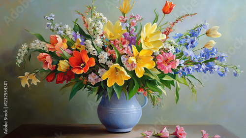 Wallpaper Mural Colorful spring bouquet in a blue vase Torontodigital.ca