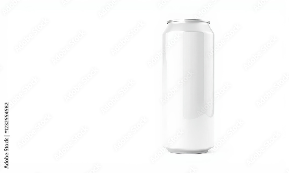 blank white aluminum can stands upright against plain background, ideal for branding or product mockups. Its sleek design offers modern aesthetic for various beverage types blank white aluminum can stands upright against plain background, ideal for branding or product mockups. Its sleek design offers modern aesthetic for various beverage types