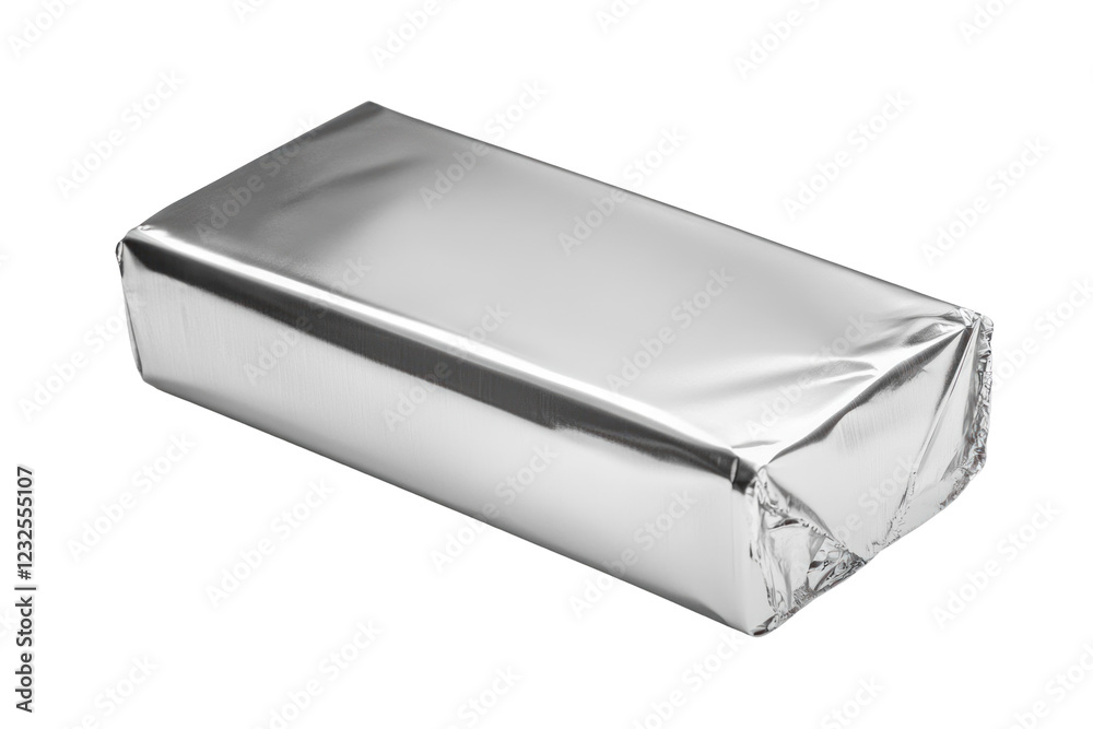 Silver chocolate wrap mock up isolated on a white background Silver chocolate wrap mock up isolated on a white background