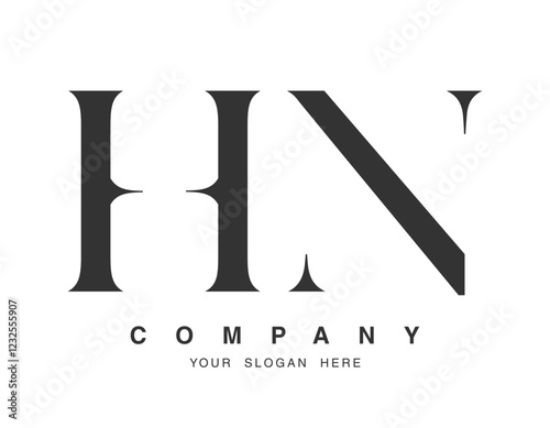 HN logo design. Initial letter h and n serif font style. Creative classic company name typography. Trendy logotype or identity.