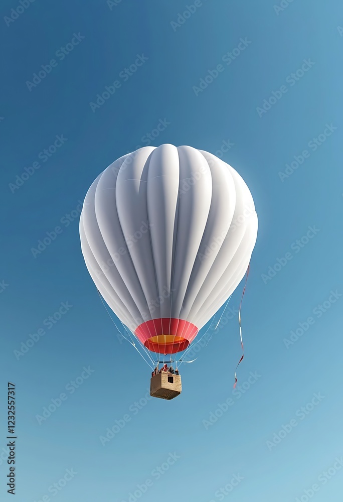 Naklejka premium White Hot Air Balloon Ascending In Clear Blue Sky