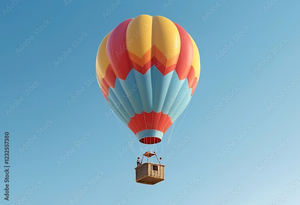 Naklejka premium Colorful Hot Air Balloon Ascending in a Clear Blue Sky