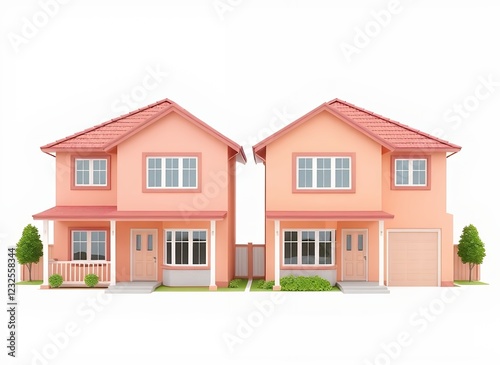 an image of two pink houses with a garage and a garage. photo