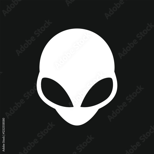 Vector illustration of alien head isolated, negative space and sketchy hand drawn effect version
