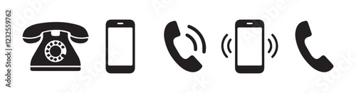 Phone call icon set, Telephone call sign, web icon, Contact us. Ringing phone simple icon set. Stock - Vector illustration eps 10