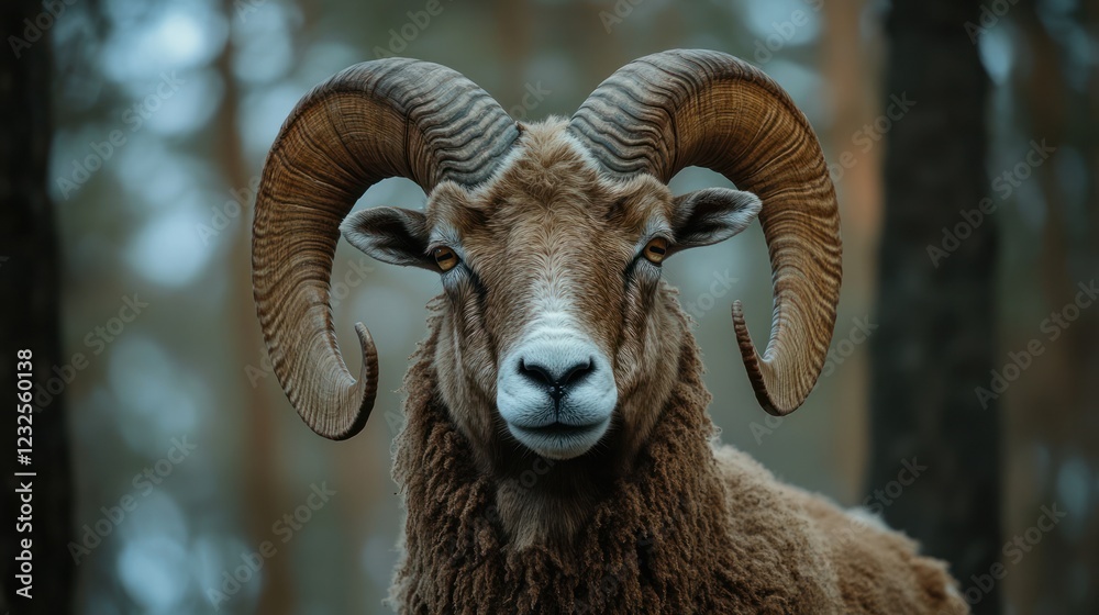 Majestic Ram in the Forest: A Portrait of Wild Beauty Majestic Ram in the Forest: A Portrait of Wild Beauty