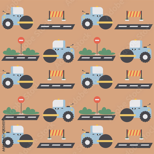 Cute Road Roller Seamless Pattern