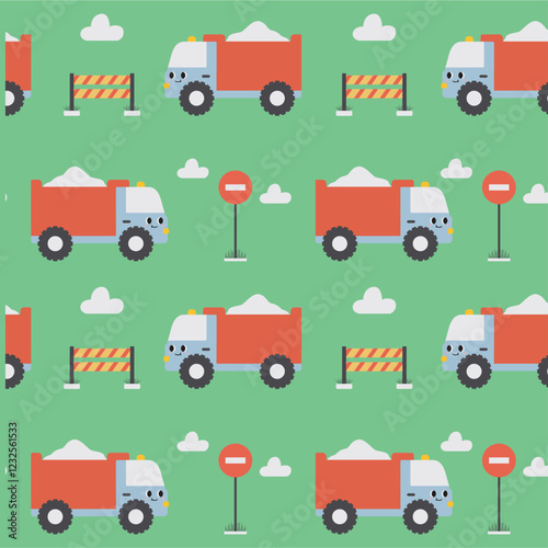 Cute Dump Truck Seamless Pattern