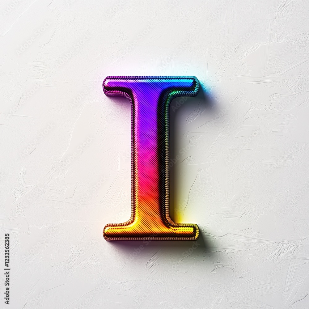 Colorful Rainbow Iridescent Letter I 3D Render on White Background Colorful Rainbow Iridescent Letter I 3D Render on White Background