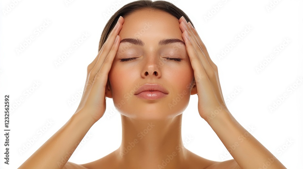 Calm Woman with Hands on Face for Relaxation Concept Calm Woman with Hands on Face for Relaxation Concept