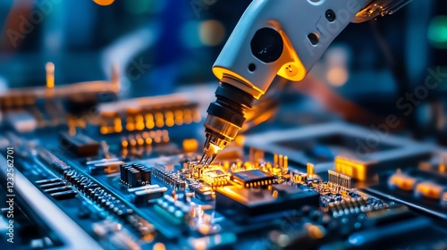 Robotic arm assembling electronic components photo