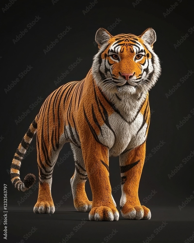 Obraz premium LifeSized Tiger Model for Photography Prop Large Scale Wildlife Model Authentic Life Size Tiger Figurine for Stock Photo Shooting