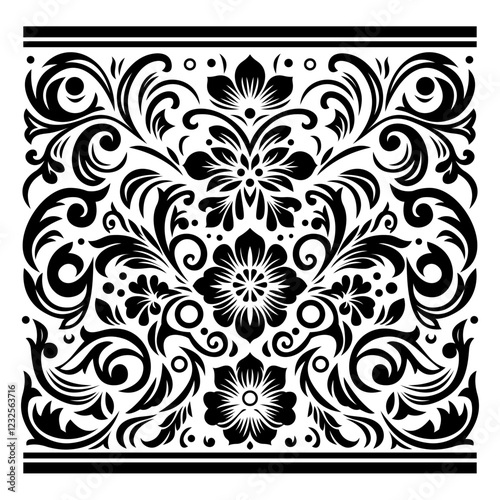 Black and white arabesque ornament, vector seamless pattern