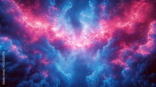 Futuristic neon light beams in vibrant blue and pink, creating a tech-inspired abstract backdro