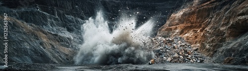 High Speed Explosion in Open Pit Mine Capturing Debris and Controlled Demolition