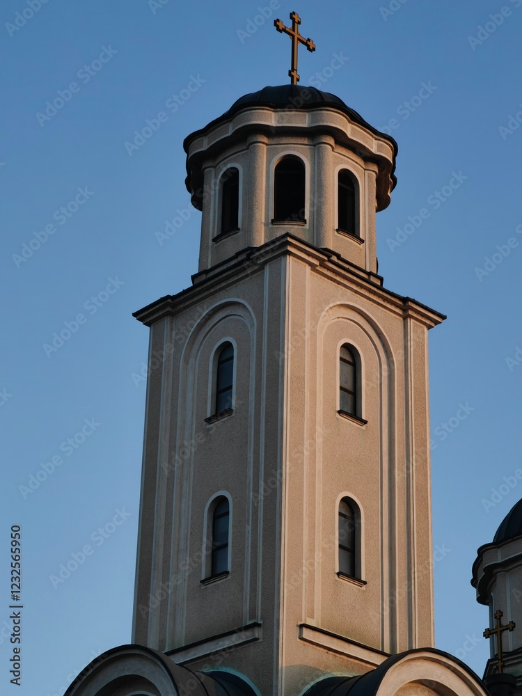 Fototapeta premium Morning Grace – Sunlit Orthodox Church Bell Tower