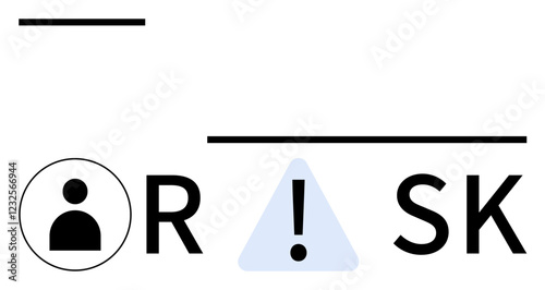 Person icon, bold letters R and SK, exclamation mark in triangle. Ideal for safety campaigns, hazard alerts, business risk assessments, educational materials, workplace safety, cautionary signs