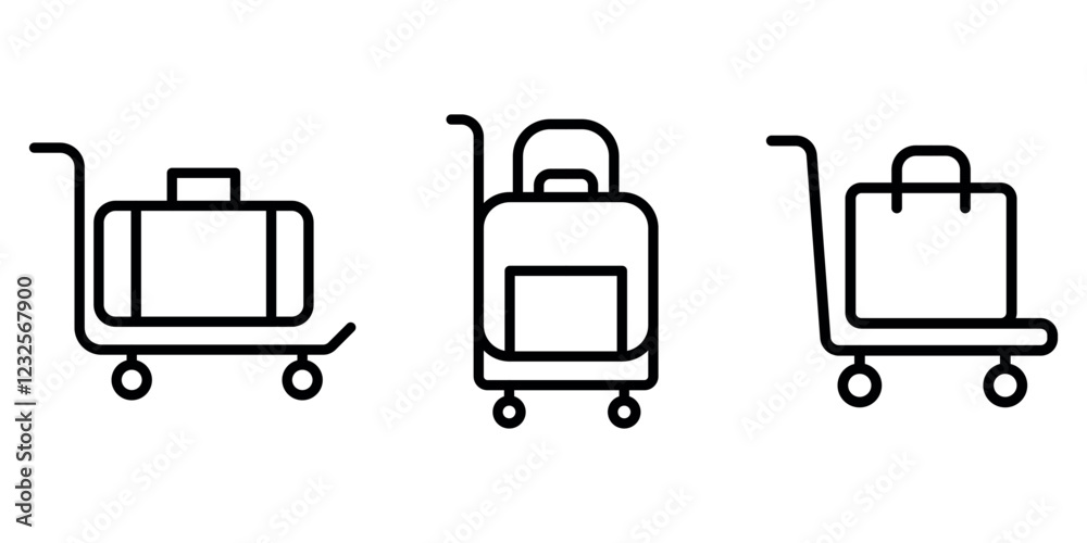 trolley-bag outline or line icon design bundle. trolley-bag outline or line icon design bundle.