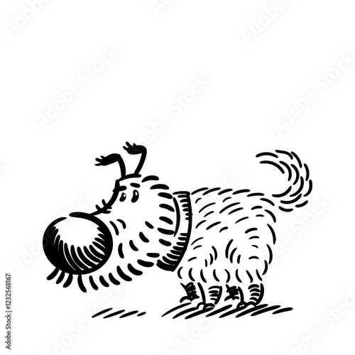Cute sad and unhappy little dog. Vector hand drawn illustration isolated on white