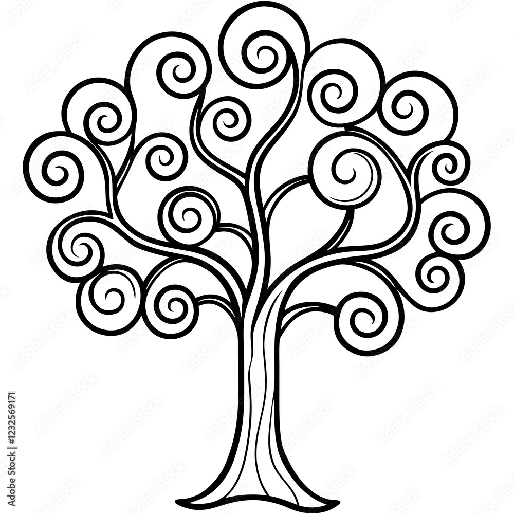 Intricate Swirl Tree Outline Art Intricate Swirl Tree Outline Art