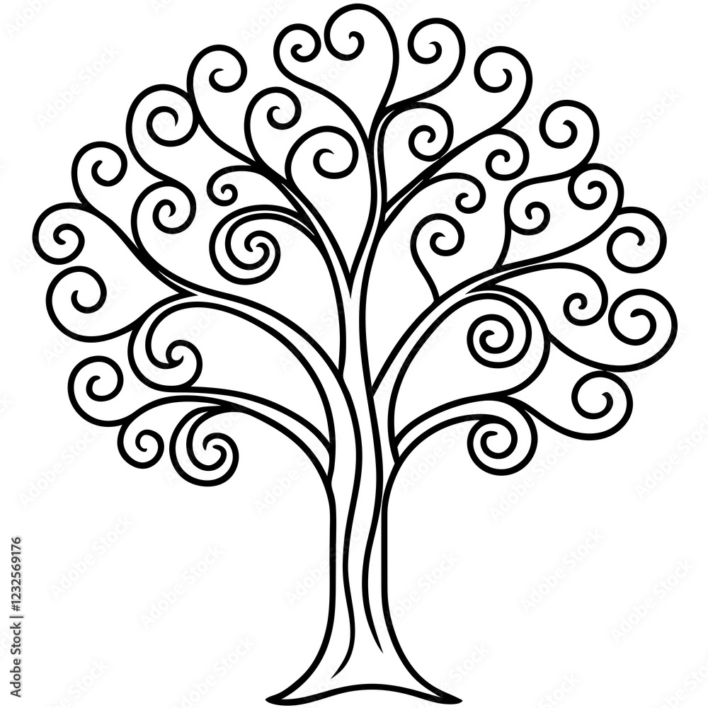 Intricate Swirl Tree Outline Art Intricate Swirl Tree Outline Art