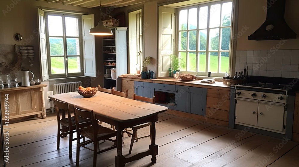 Fototapeta premium A Timeless Kitchen Design with a Focus on Space and Simplicity