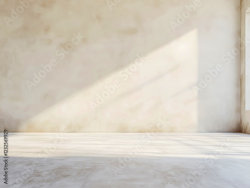 Minimalist sunlit interior with textured walls