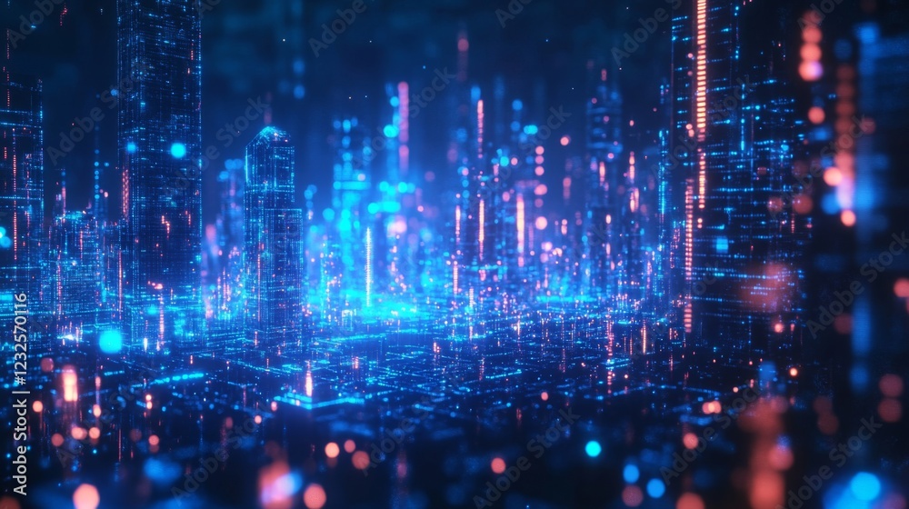 Fototapeta premium Glowing Futuristic Cityscape at Night