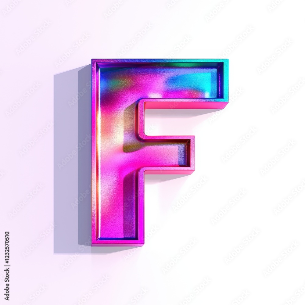 Vibrant iridescent letter F 3D render colorful alphabet symbol design element Vibrant iridescent letter F 3D render colorful alphabet symbol design element