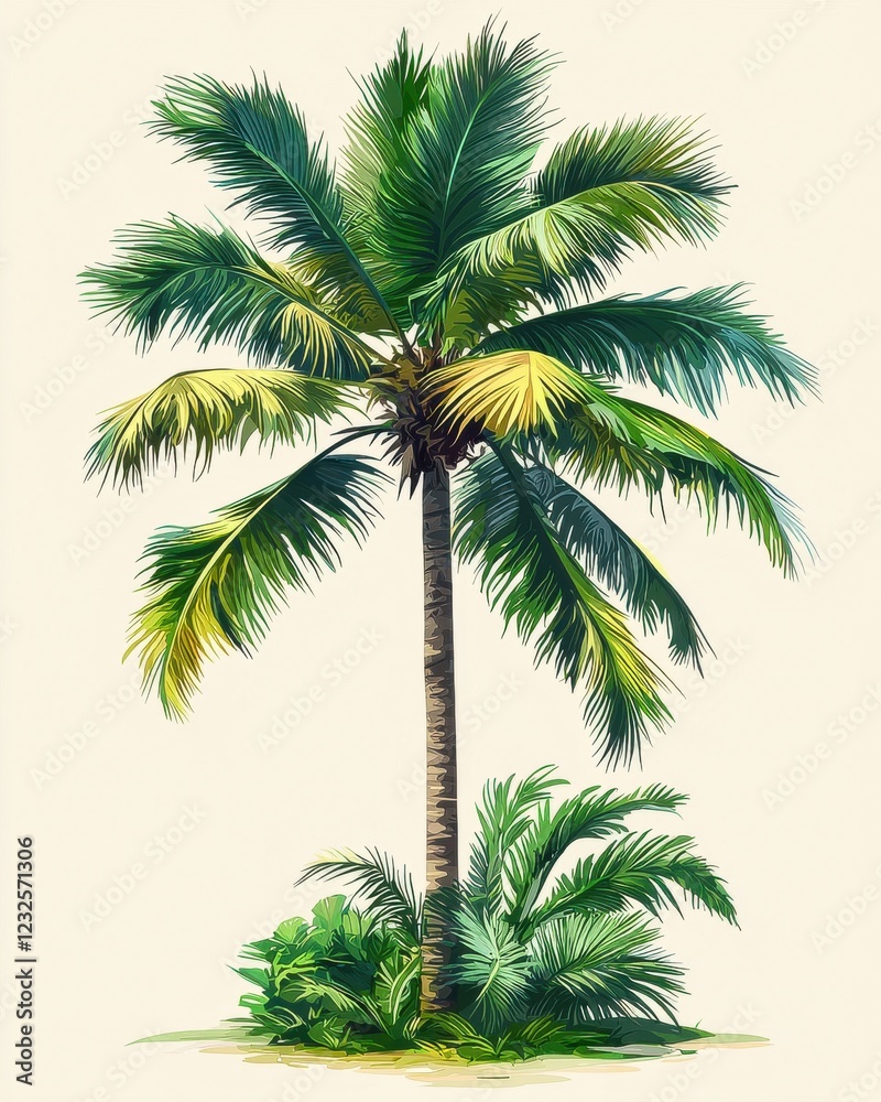 Obraz premium Tropical Palm Tree Illustrations for Relaxation Calming Scenes Nature Art for Meditation