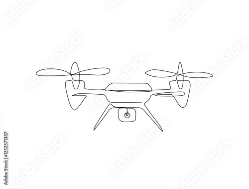 Continuous one line drawing of flying drone design. Drone aircraft in single line draw illustration. Editable stroke.