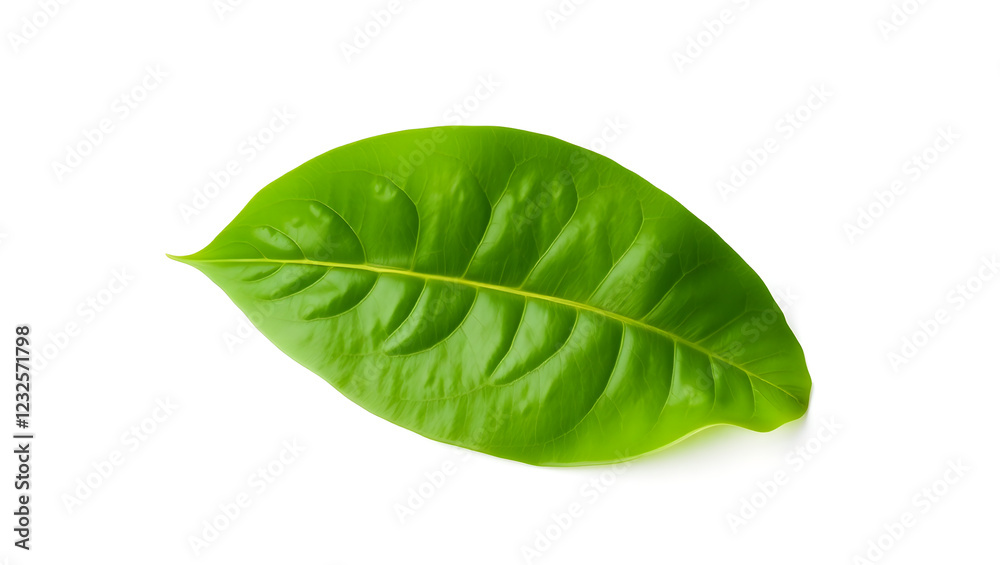 Fototapeta premium A fresh green leaf isolated on a white background