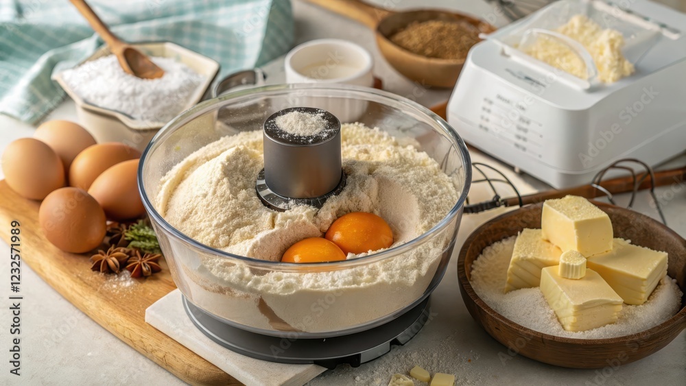 Preparing sweet pastry dough in a food processor Preparing sweet pastry dough in a food processor