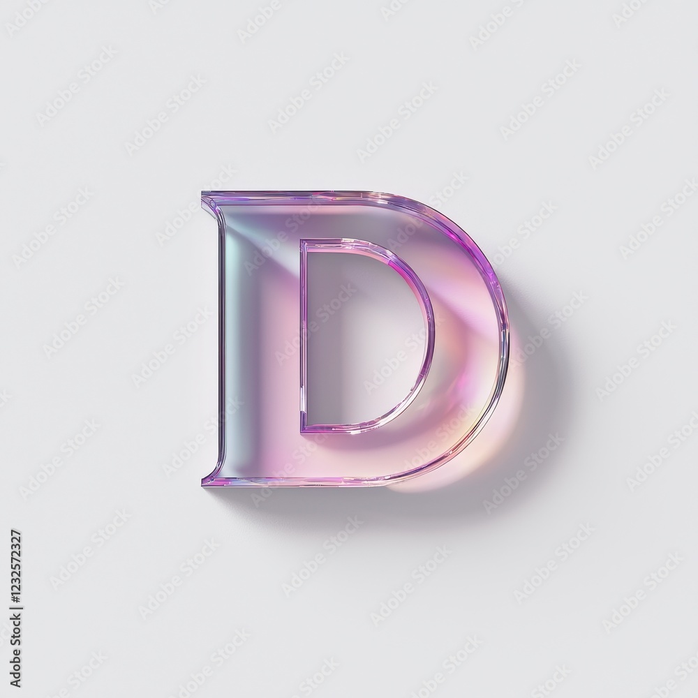 Iridescent Glass Letter D Alphabet 3D Render Pastel Colors Design Element Iridescent Glass Letter D Alphabet 3D Render Pastel Colors Design Element