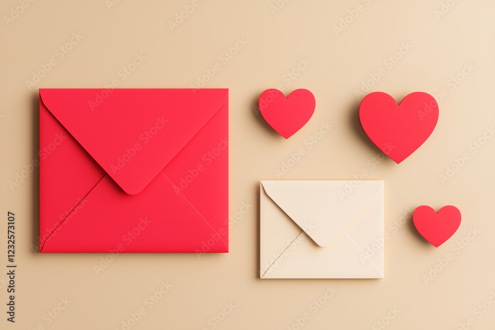 Valentine Letter envelopes, on a beige background, with a romantic, minimalist, and modern design with heart-shaped decoration on the flap, with a warm and cheerful vibe
Valentine Letter envelopes, on a beige background, with a romantic, minimalist, and modern design with heart-shaped decoration on the flap, with a warm and cheerful vibe