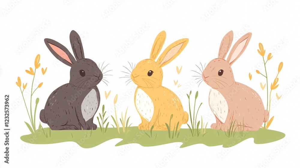 Obraz premium Adorable Three Rabbits Beauty Flat Vector Illustration for Design Projects and Graphic Creations