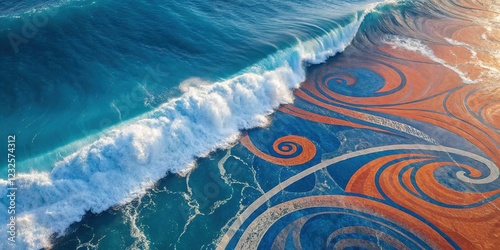 Bokeh-filled blue-orange wave swirls, an AI-crafted abstract.