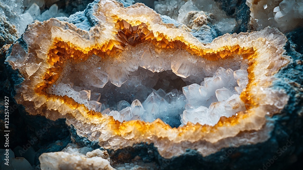 Obraz premium Intricate Crystal Geode Warm Golden Hues. AI Generated