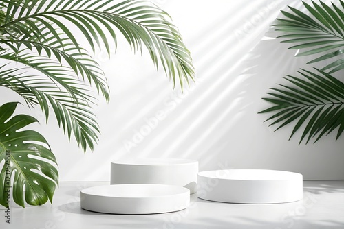 Product Podium With Green Tropical Palm Leaves