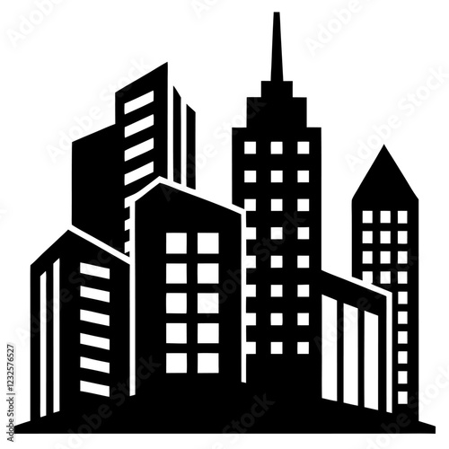  buildings silhouette vector on white background