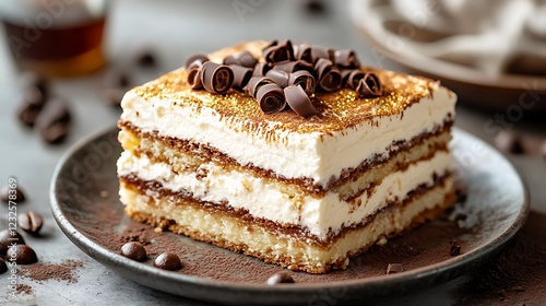 Wallpaper Mural A decadent dessert featuring a layered opera cake, gold-dusted chocolate curls, and a drizzle of espresso syrup. Torontodigital.ca