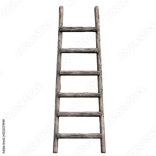 Rustic wooden ladder weathered grey wood steps isolated transparent background vintage farmhouse decor