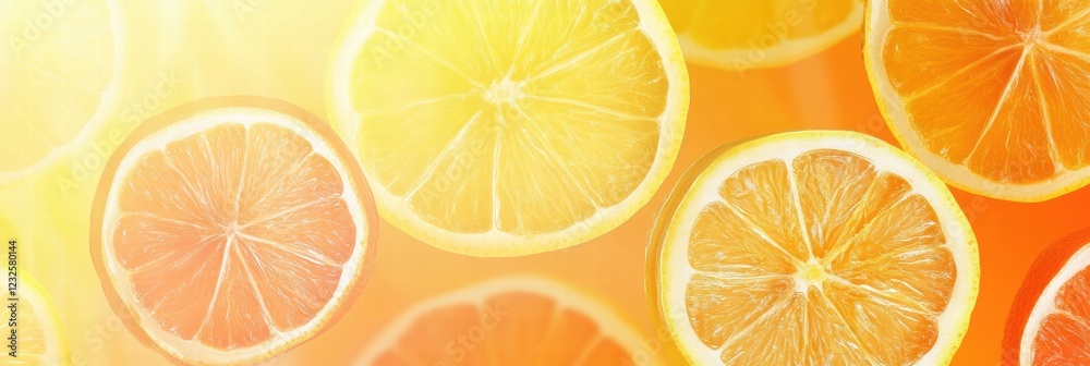 Obraz premium Fresh citrus slices in vibrant sunlight creating a bright and cheerful atmosphere. Generative AI