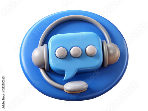 3d render chat support icon with headset and speech bubble, A call center icon with a bubble talk isolated on transparent background