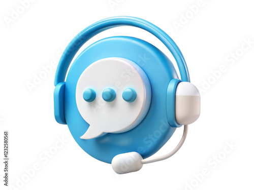 3d render chat support icon with headset and speech bubble, A call center icon with a bubble talk isolated on transparent background
